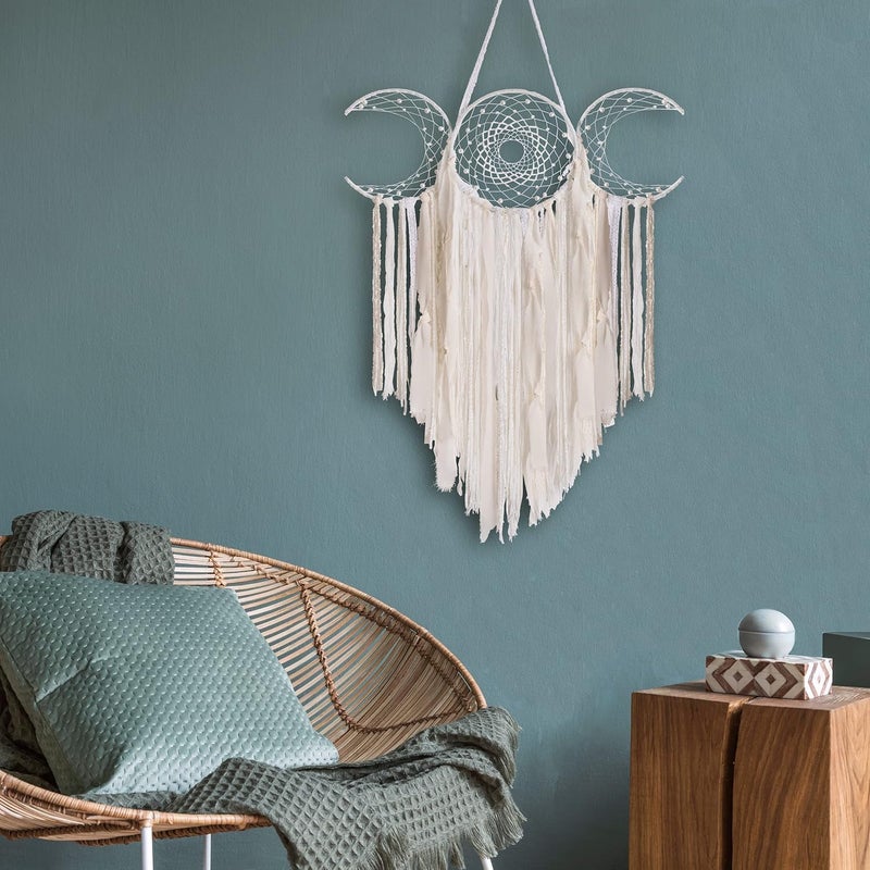 ANROYE White Triple Moon Goddess Macrame Wall Hanging, Boho Crescent Dream Catcher, Bohemian Dreamcatcher for Women Bedroom, Woven Tapestry-Witchcraft Gift, Pagan Decor for Adults Decoration - Image 2